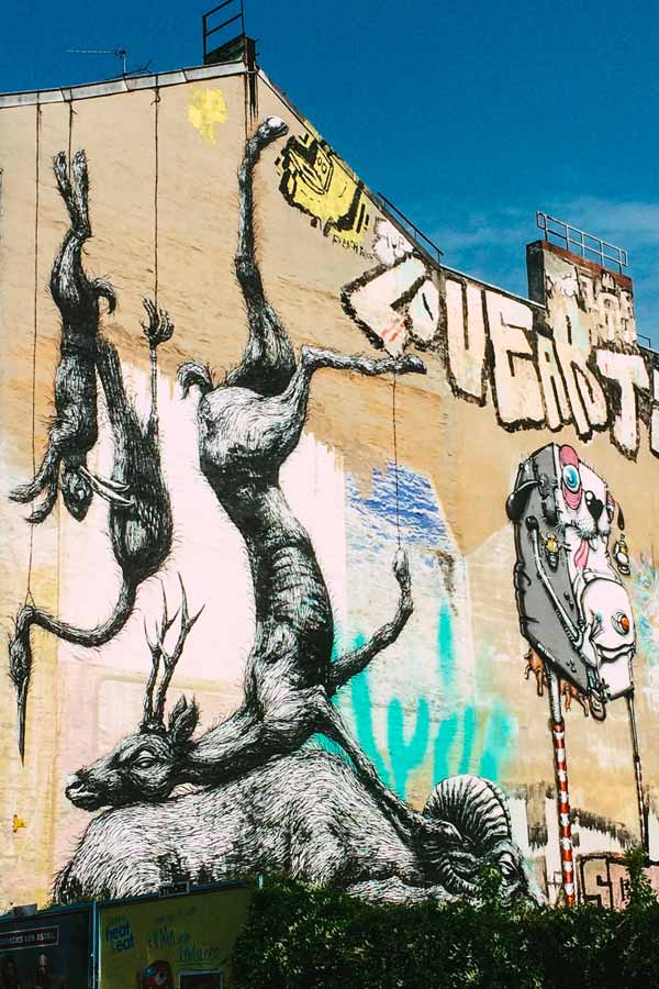 collection of artworks by ROA, One truth, 1Up and Berlinkidz on Oranienstrasse in Kreuzberg